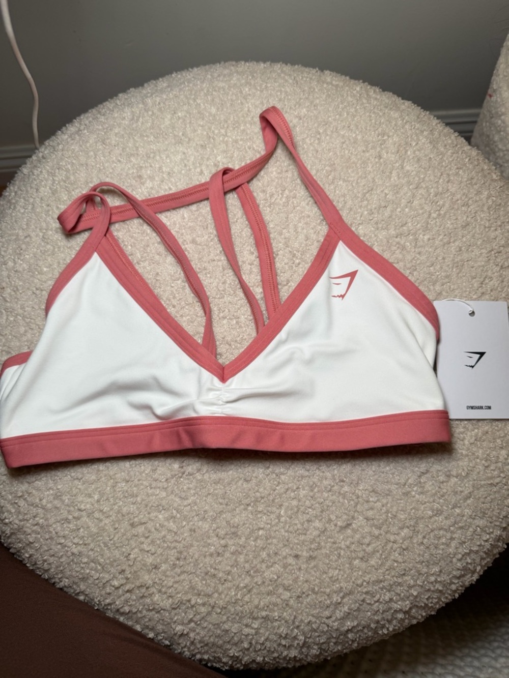 Gymshark White Bralette with Pink Trim and Strappy Back